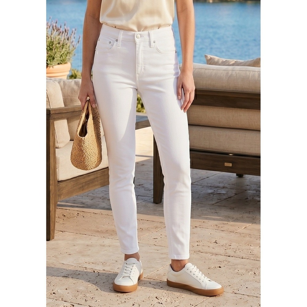 J. Crew 9" High Rise Toothpick Skinny Jeans Women 26 White Stretch Casual Travel